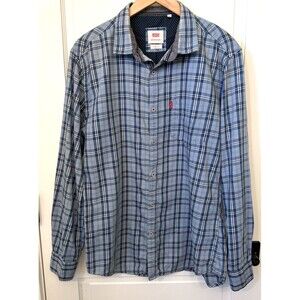 Y2K Levi's Men's Slim Fit Button Shirt Blue Plaid Long Sleeve XL Grunge Skater